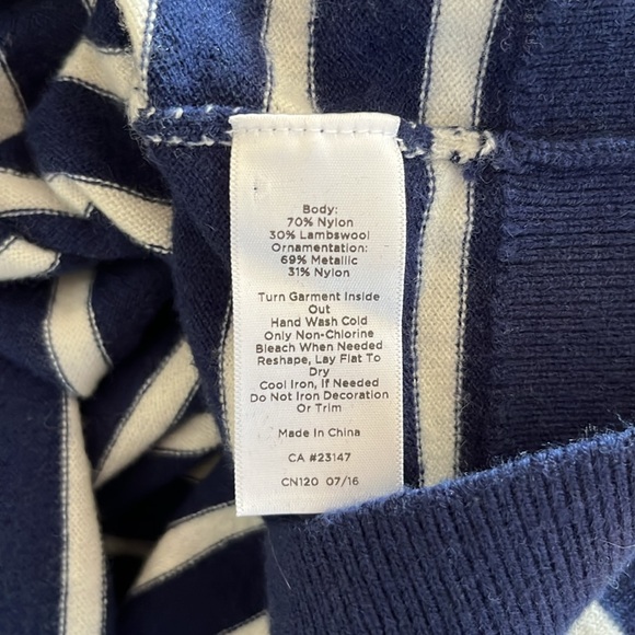 Talbots Gold Tinsel Whale Blue Striped Pullover Sweater - Picture 9 of 9